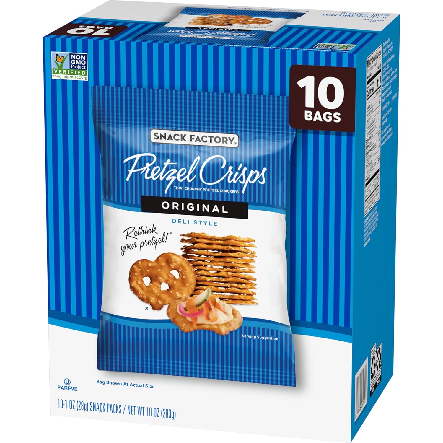 Snack Factory Pretzel Crisps – Clean-Label Pantry Snack, Non-GMO 1-oz Bags (10 Count)