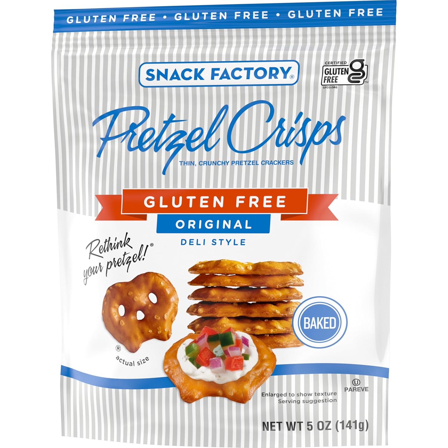 Snack Factory Pretzel Crisps Gluten Free – Lunchbox-Safe Crunch for Kids' School Snacks, Original Baked 5 oz Bag