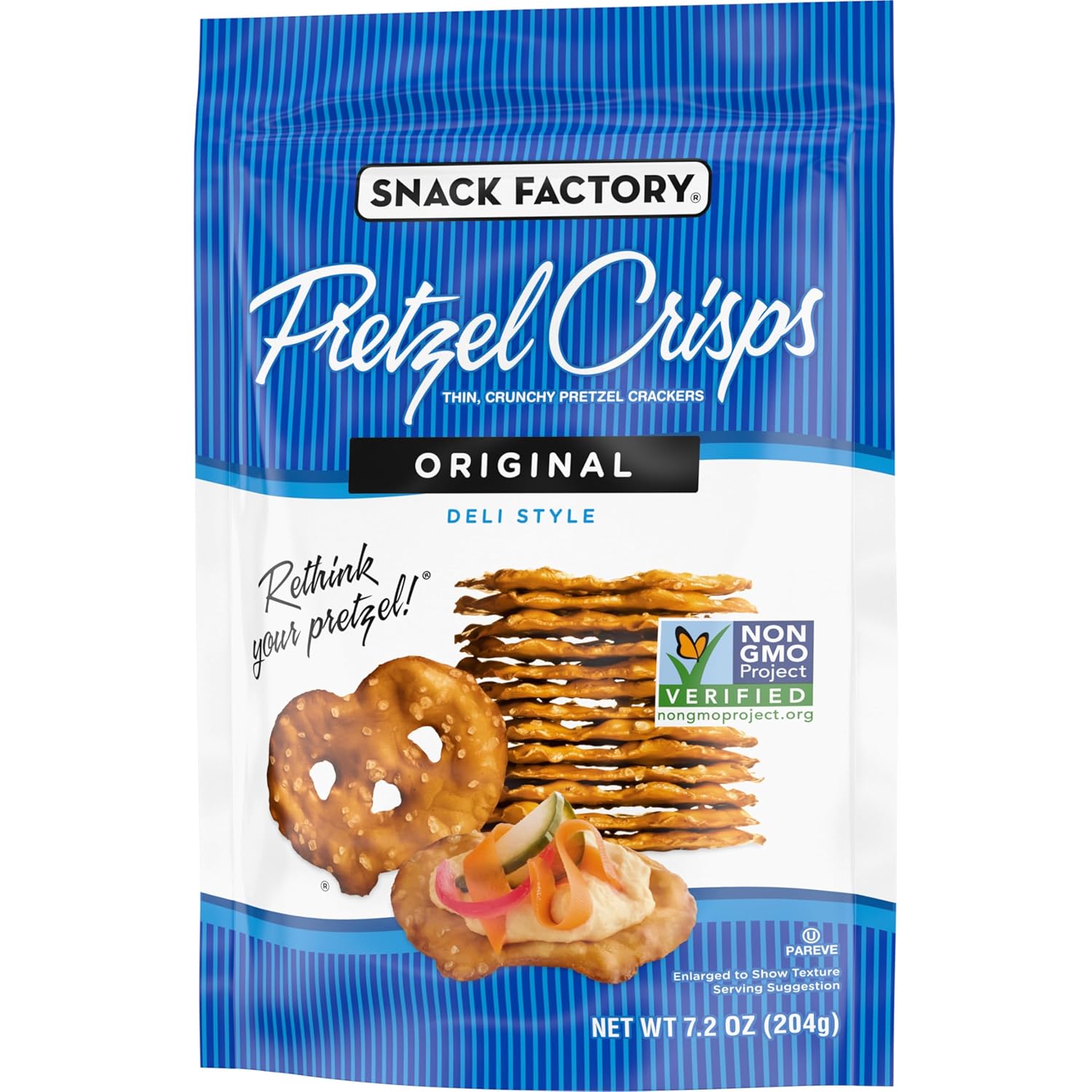 Snack Factory Pretzel Crisps – Gourmet Snack Gift Basket Staple for Charcuterie Board Hosts, 7.2 oz Resealable Bag