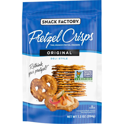 Snack Factory Pretzel Crisps – Gourmet Snack Gift Basket Staple for Charcuterie Board Hosts, 7.2 oz Resealable Bag
