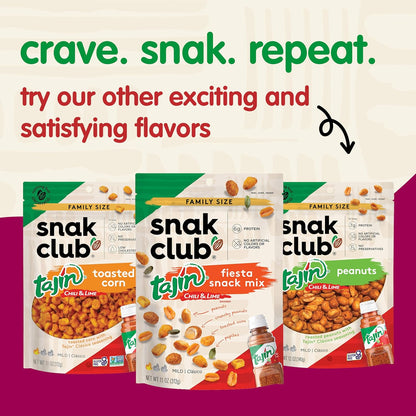 Snak Club Tajin Crunchy Peanuts – Road Trip Snack with Chili Lime Flavor and Resealable 10.5 oz Travel Pouch