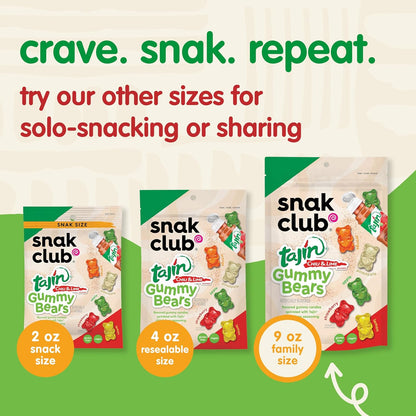 Snak Club Tajin Gummy Bears – Camping and Hiking Snack, Resealable Chili Lime Gummies