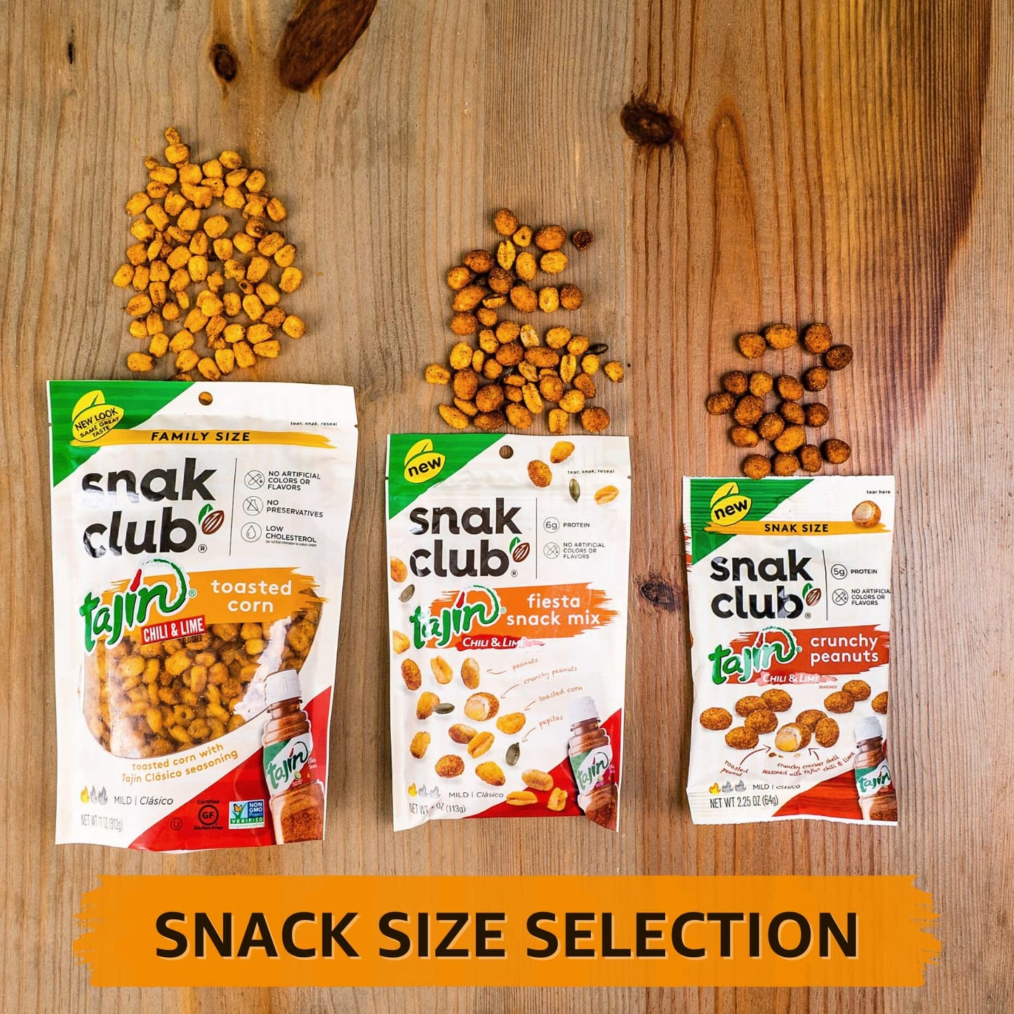 Snak Club Tajin Toasted Corn – Portable Travel Snack for Road Trips, Resealable Chili-Lime Corn Nuggets 11 oz