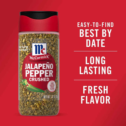 McCormick Crushed Jalapeño Pepper, 1.37 oz — One Clean Ingredient for a Clutter-Free Spice Rack, No Additives or Added Sodium