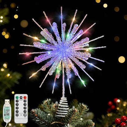 Lewondr Snowflake Tree Topper – Cozy Christmas Bedroom Decor, 12.2in Lighted Xmas Topper with Glittered Epoxy Finish