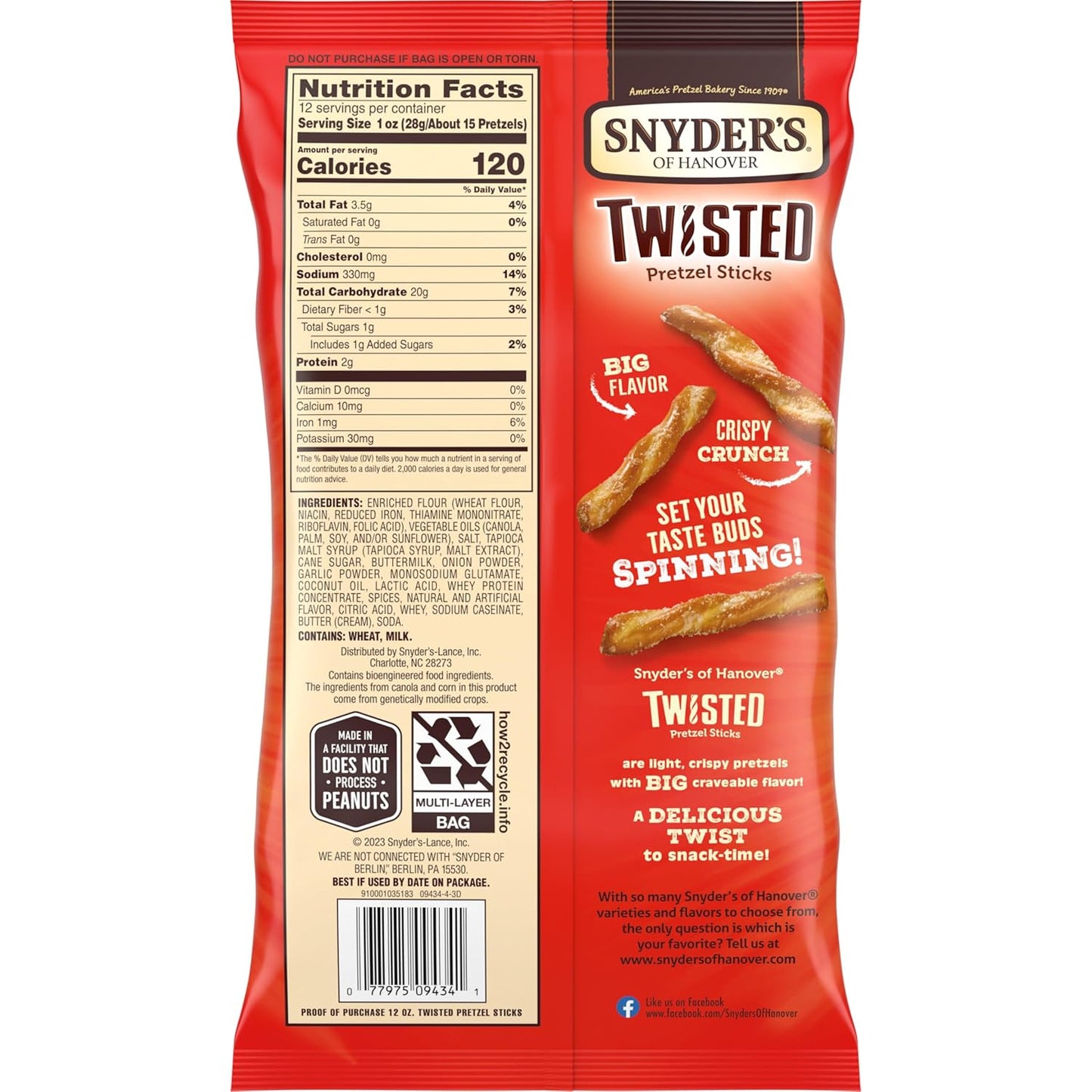 Snyder's of Hanover Twisted Pretzel Sticks Outdoor Patio Snack for Backyard BBQ and Cookouts