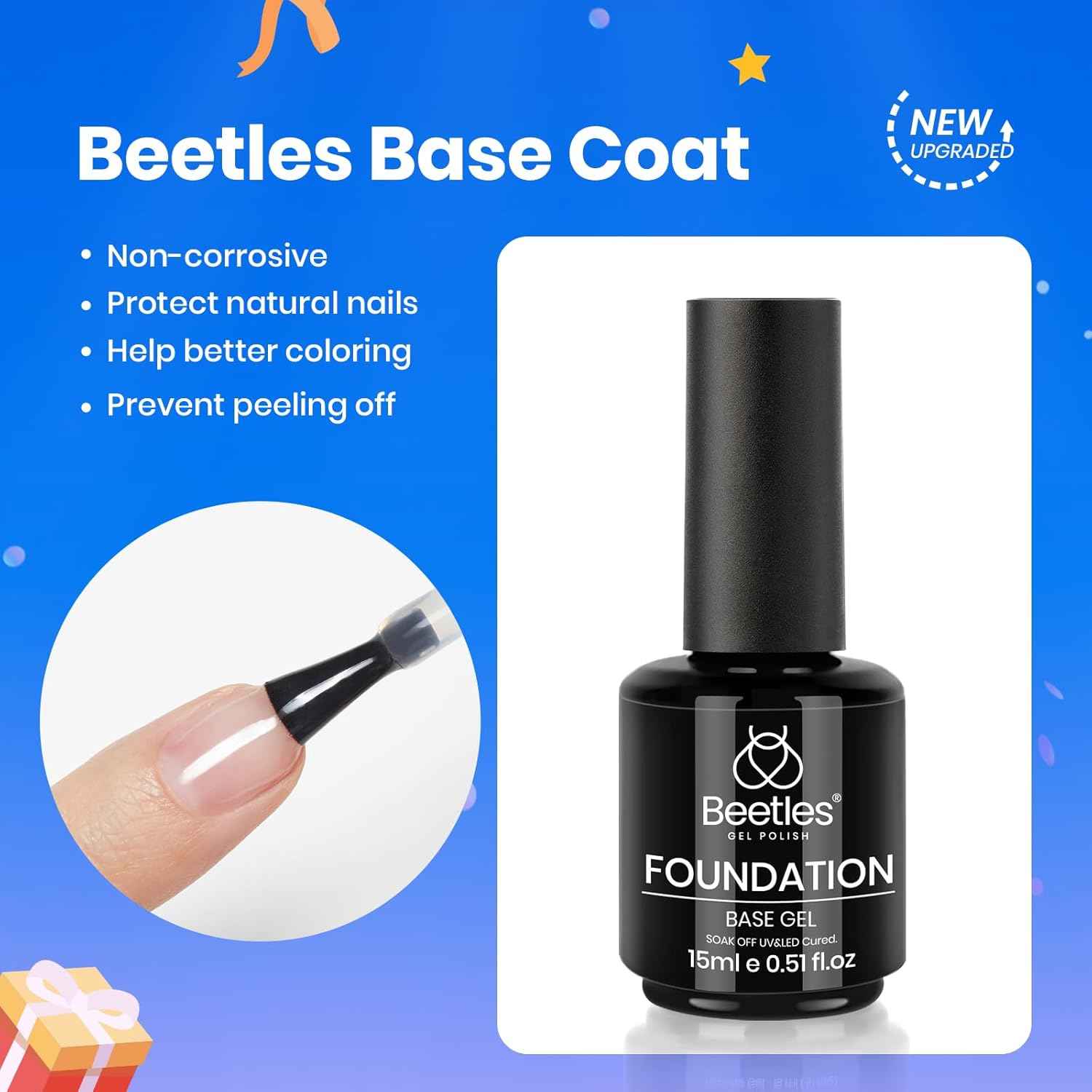 Beetles 3-Step Gel Nail Set – Simple Base Coat White Polish and No Wipe Top Coat for an Uncluttered Vanity