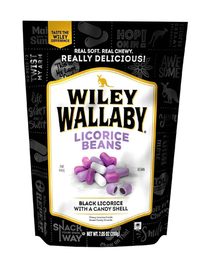 Wiley Wallaby Black Licorice – Camping Trip Snack for Sweet-Salty Cravings, Resealable Pouch