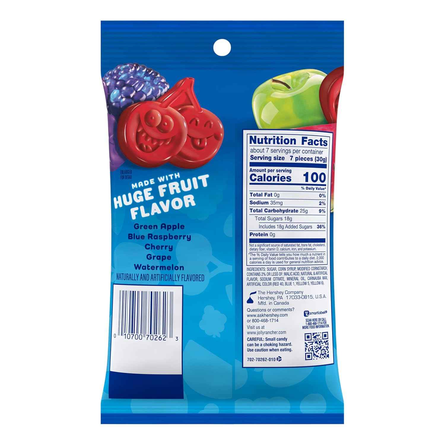 JOLLY RANCHER Gummies Assorted Fruit Flavored Candy Bag – Five-Flavor Assortment for Kids' Snack Drawer, Car Cup Holders, and Car Trips
