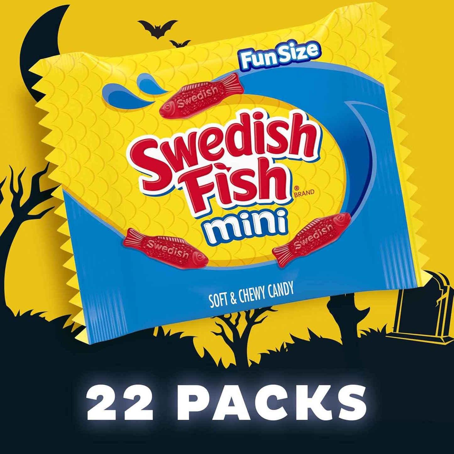 SWEDISH FISH Mini Soft Chewy Candy, 22 Halloween Treat Bags for Party Favor Gifting