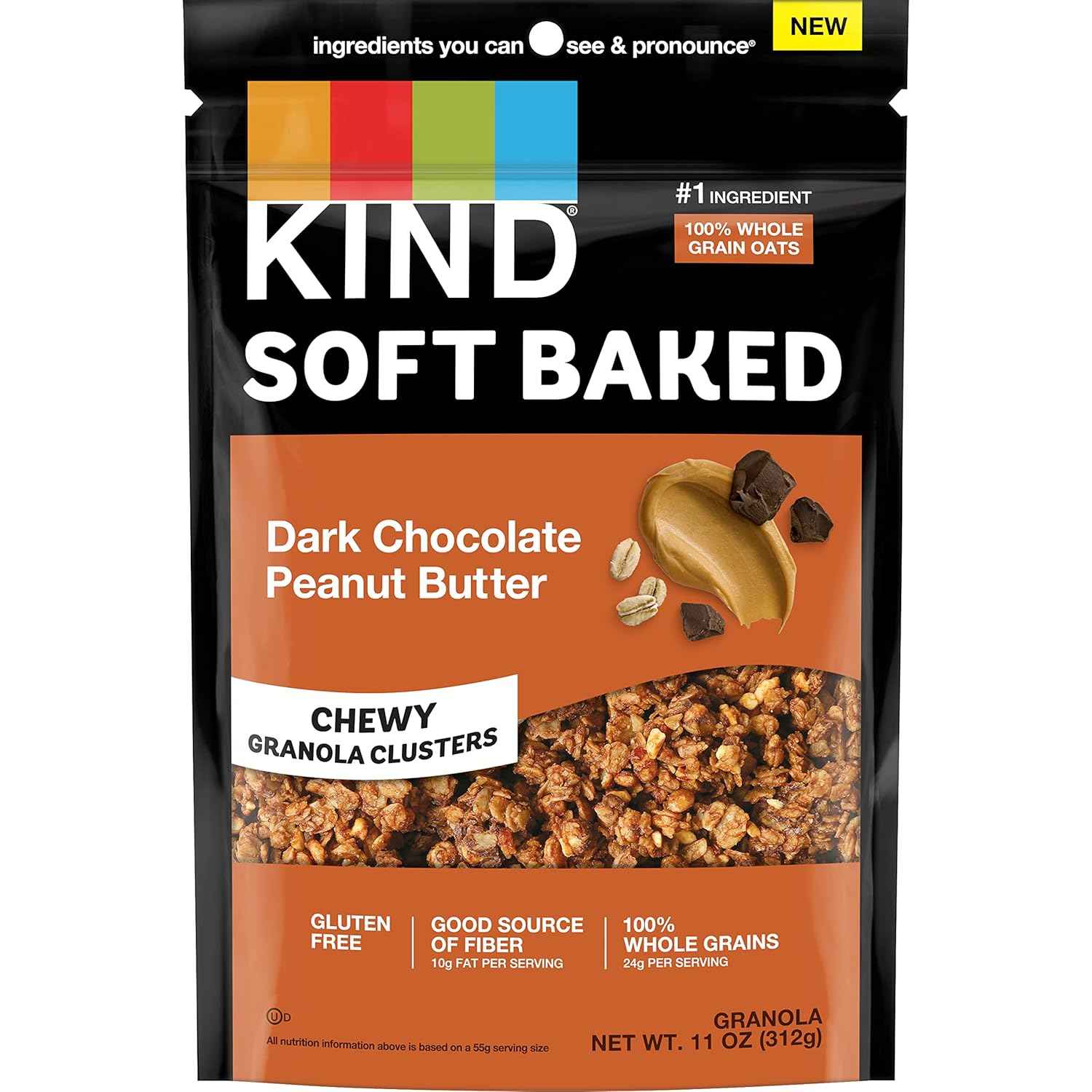 KIND Soft Baked Granola – Dark Chocolate Peanut Butter Desk Snack for Focused Home Office Energy, 5g Protein