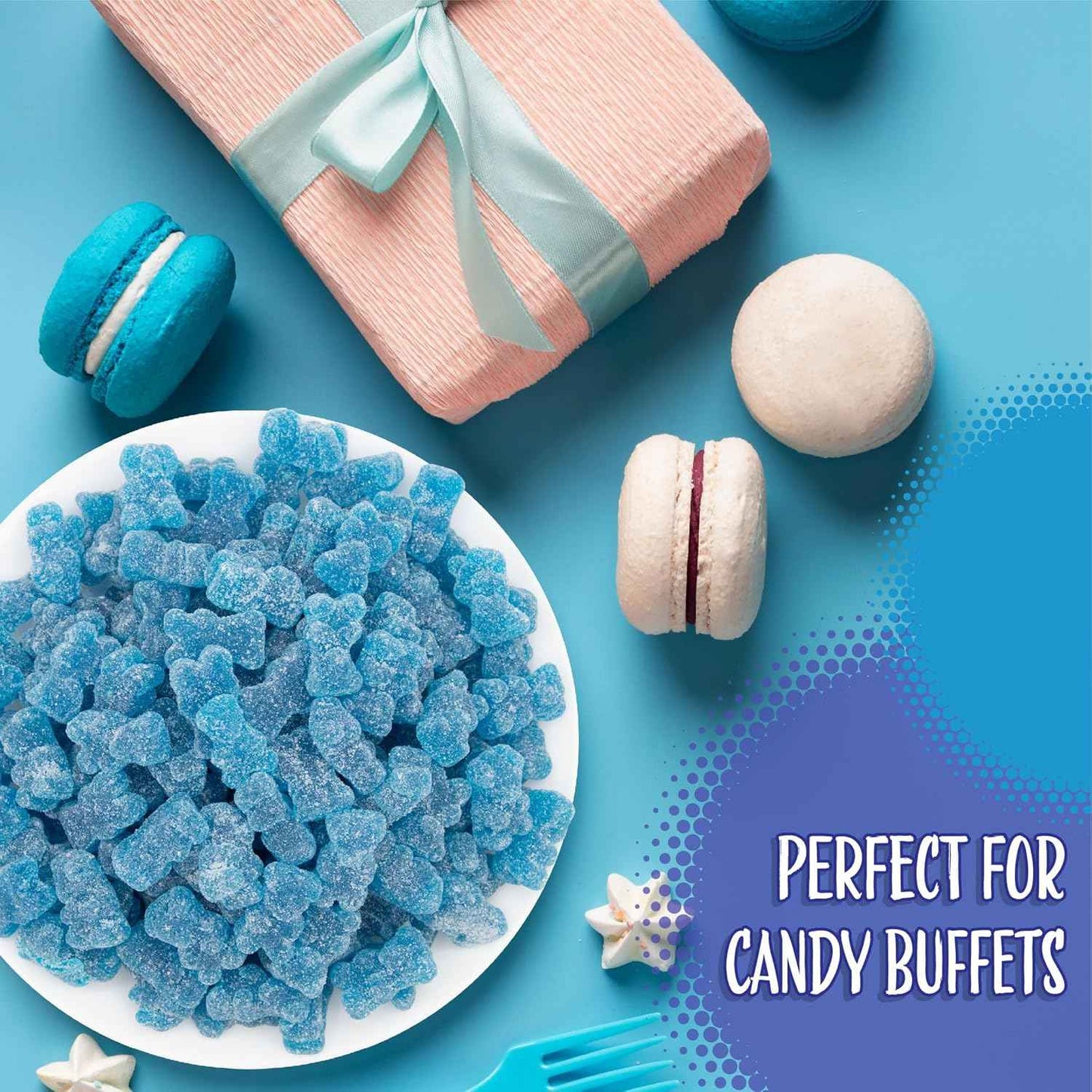 Blue Gummy Bears Gift Bag 1 lb Gelatin Free Party Favor Pack for Gender Reveal and Baby Shower Hosts