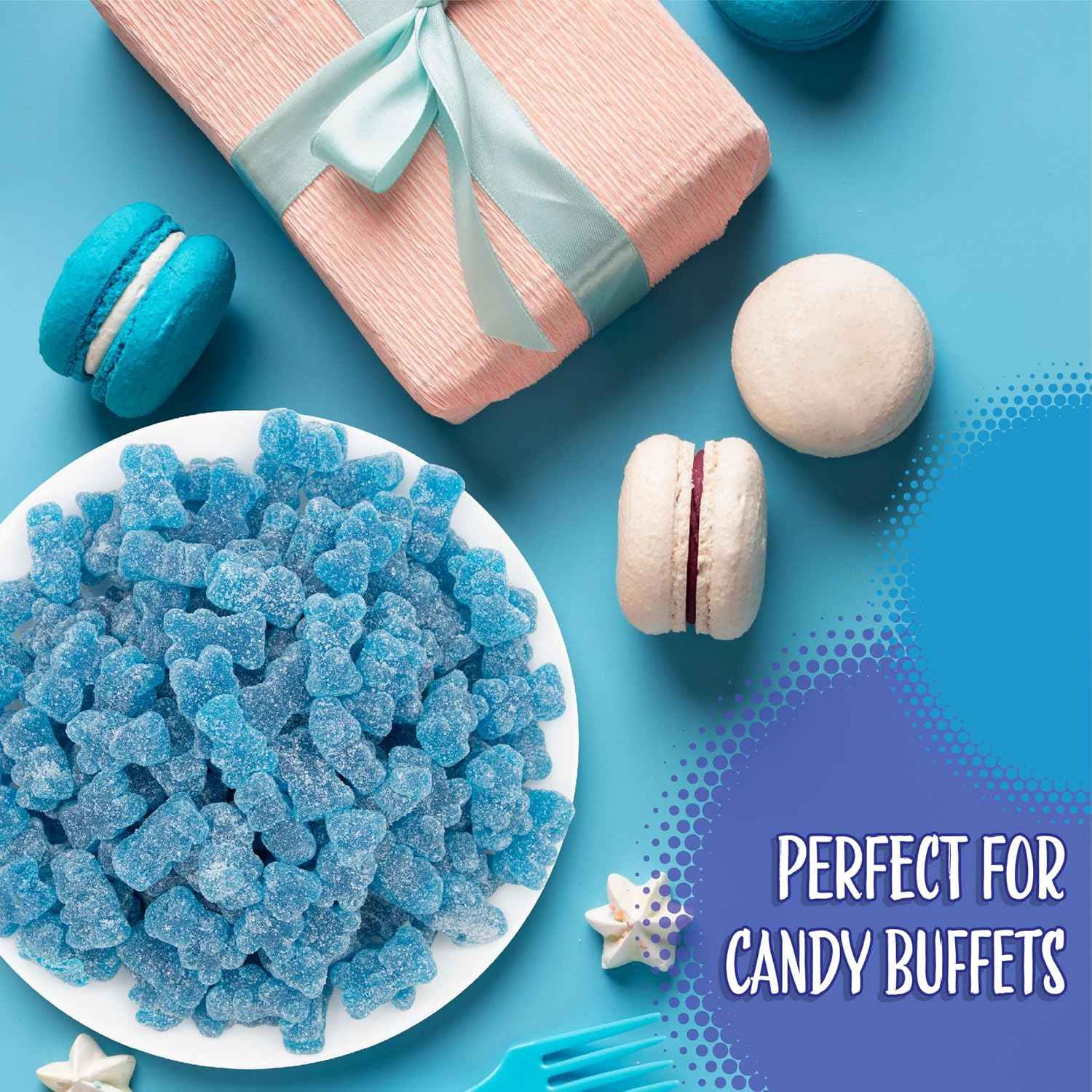 Blue Gummy Bears Gift Bag 1 lb Gelatin Free Party Favor Pack for Gender Reveal and Baby Shower Hosts