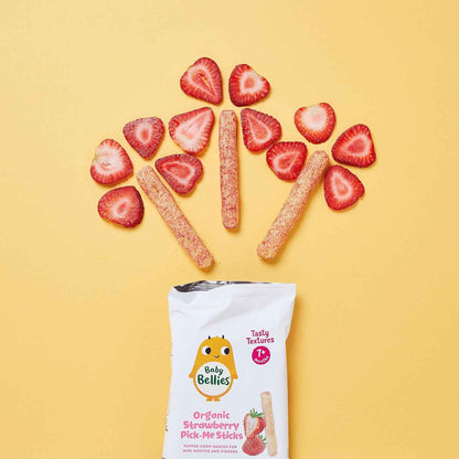 Little Bellies Organic Strawberry Pick-Me Sticks – Soft Baby Finger Food for 7+ Months, Self-Feeding Practice