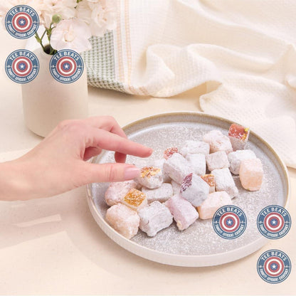 soft turkish delight (lokum) base with fruit-and-nut inclusions