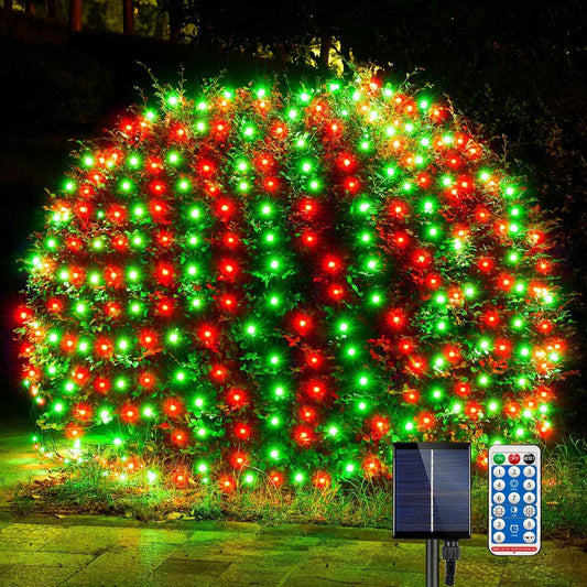 WBao Solar Christmas Net Lights – Thoughtful Holiday Gift for Her, Solar Powered 200LED Mesh with 8 Modes and Remote for Mom and Grandma