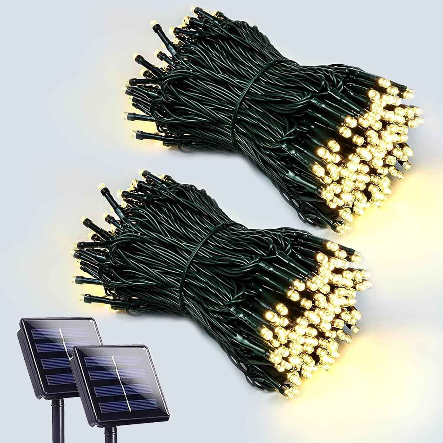 Lumimuse 2-Pack Solar String Lights – 200 LED Green Wire Outdoor Decor for Pergola, Porch and Fence Line, IP65 Weatherproof for Rain or Snow