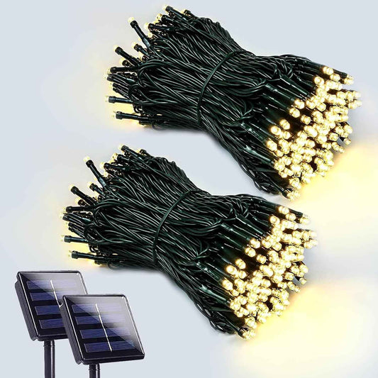 Lumimuse 2-Pack Solar String Lights – 200 LED Green Wire Outdoor Decor for Pergola, Porch and Fence Line, IP65 Weatherproof for Rain or Snow