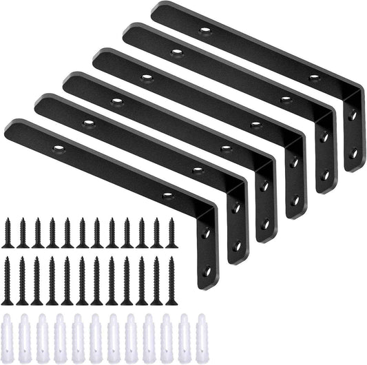LSK Heavy-Duty L Brackets for Floating Shelves — DIY Woodworking & Garage Storage Build Kit, 6-Pack, Black