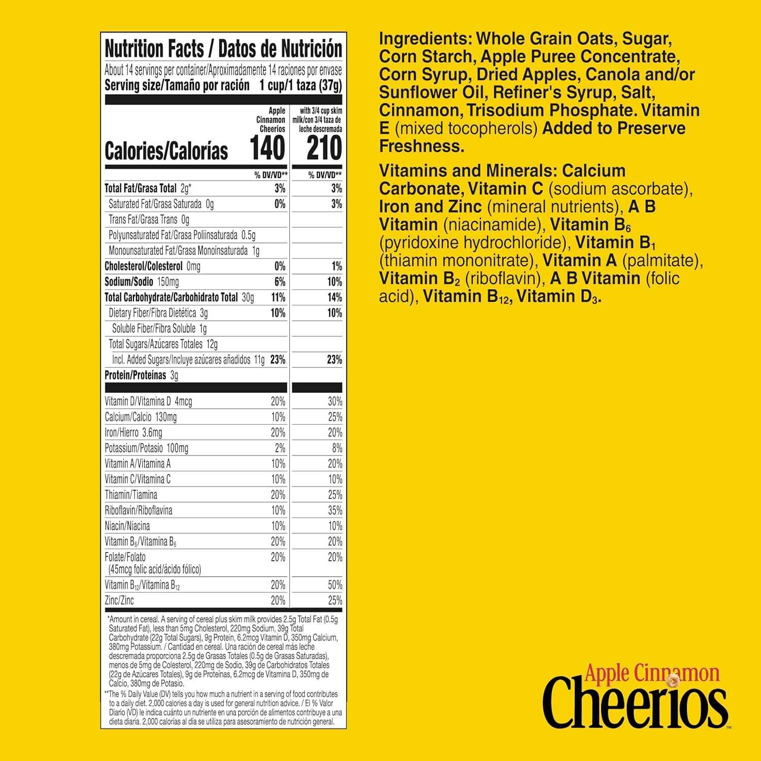 Apple Cinnamon Cheerios, Thoughtful Gluten Free Heart Healthy Gift Basket Staple, Family Size Breakfast Box