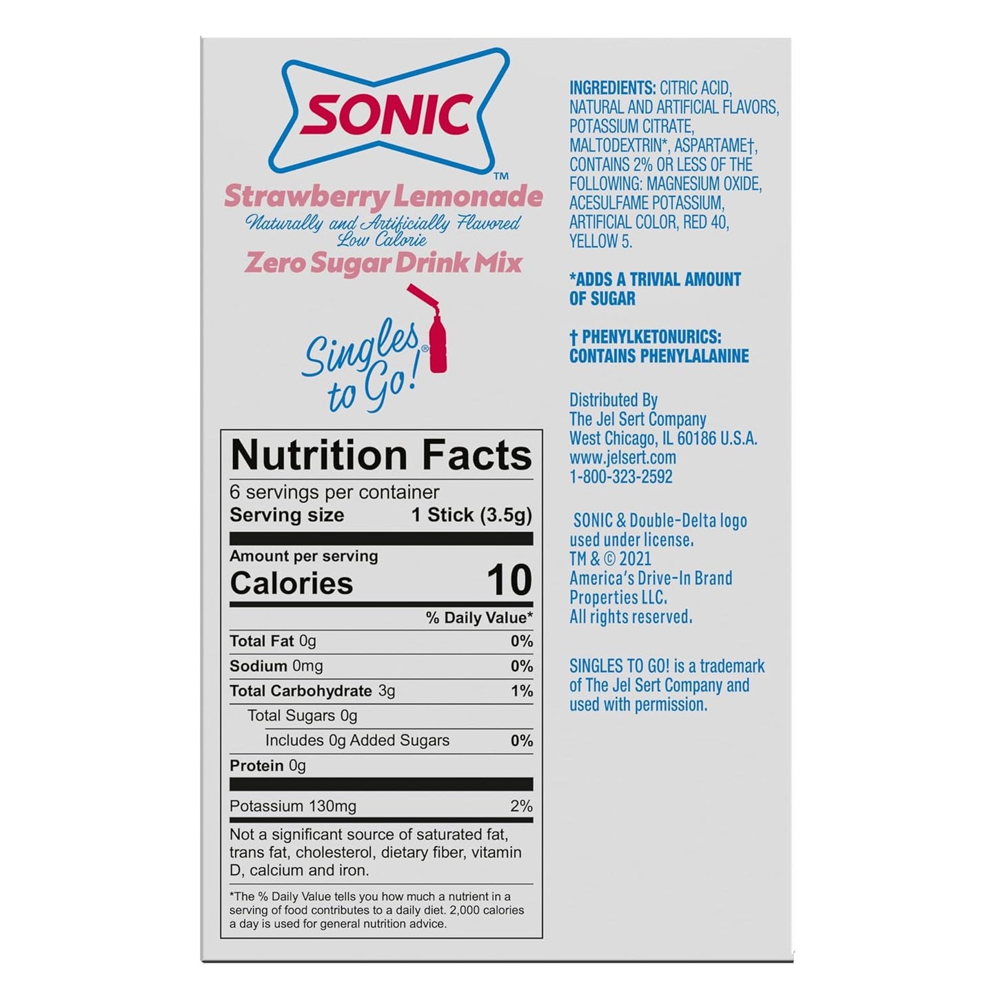 Sonic Singles to Go! Drink Mix Packets – Portable Flavored Water for Hiking, Camping, and Backyard Cookouts
