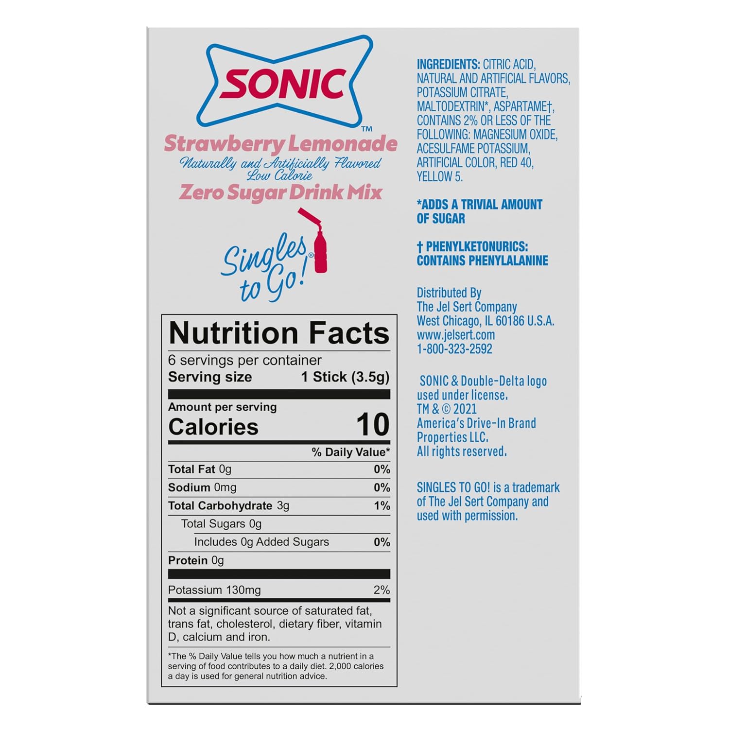 Sonic Singles to Go! Drink Mix Packets – Portable Flavored Water for Hiking, Camping, and Backyard Cookouts
