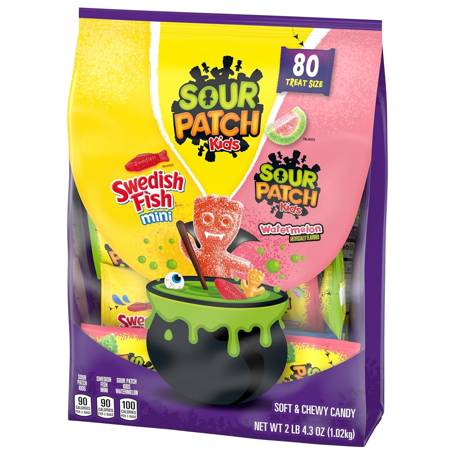 SOUR PATCH KIDS and SWEDISH FISH Halloween Candy Variety Pack for Kids Classroom Parties, Bulk 80 Trick or Treat Bags