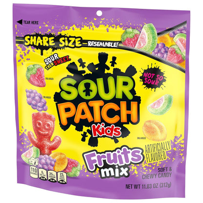 SOUR PATCH KIDS Fruits Mix Gummy Candy for Holiday Gift Baskets and Birthday Care Packages, 11.03 oz