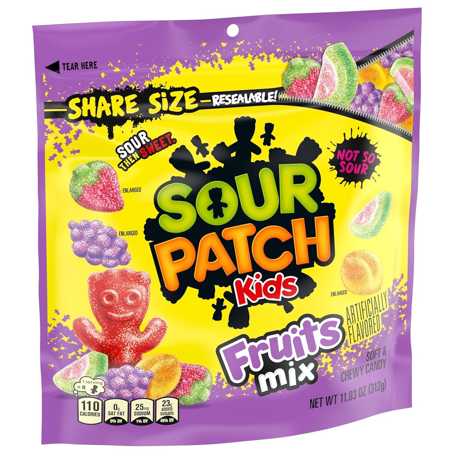 SOUR PATCH KIDS Fruits Mix Gummy Candy for Holiday Gift Baskets and Birthday Care Packages, 11.03 oz