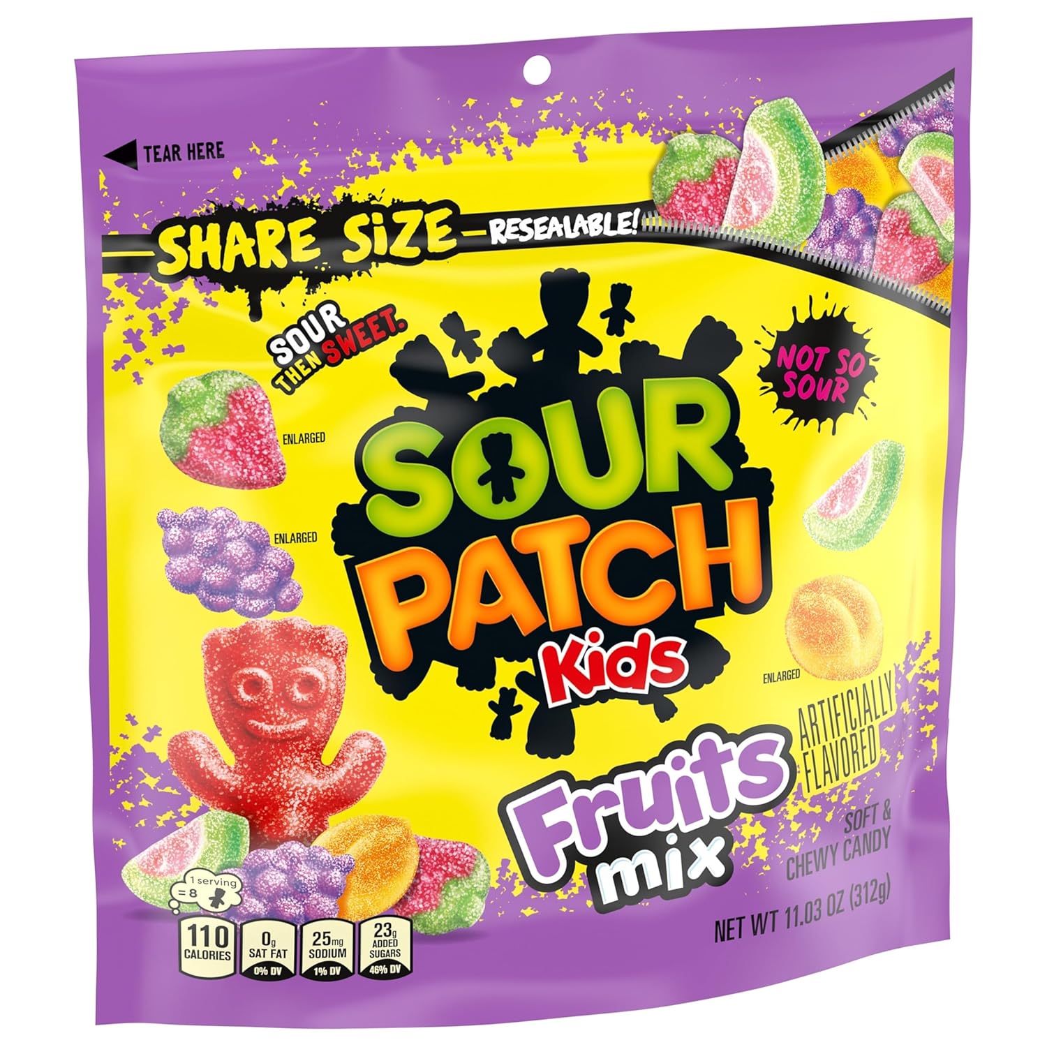 SOUR PATCH KIDS Fruits Mix Gummy Candy for Holiday Gift Baskets and Birthday Care Packages, 11.03 oz