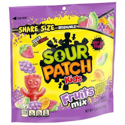 SOUR PATCH KIDS Fruits Mix Gummy Candy for Holiday Gift Baskets and Birthday Care Packages, 11.03 oz
