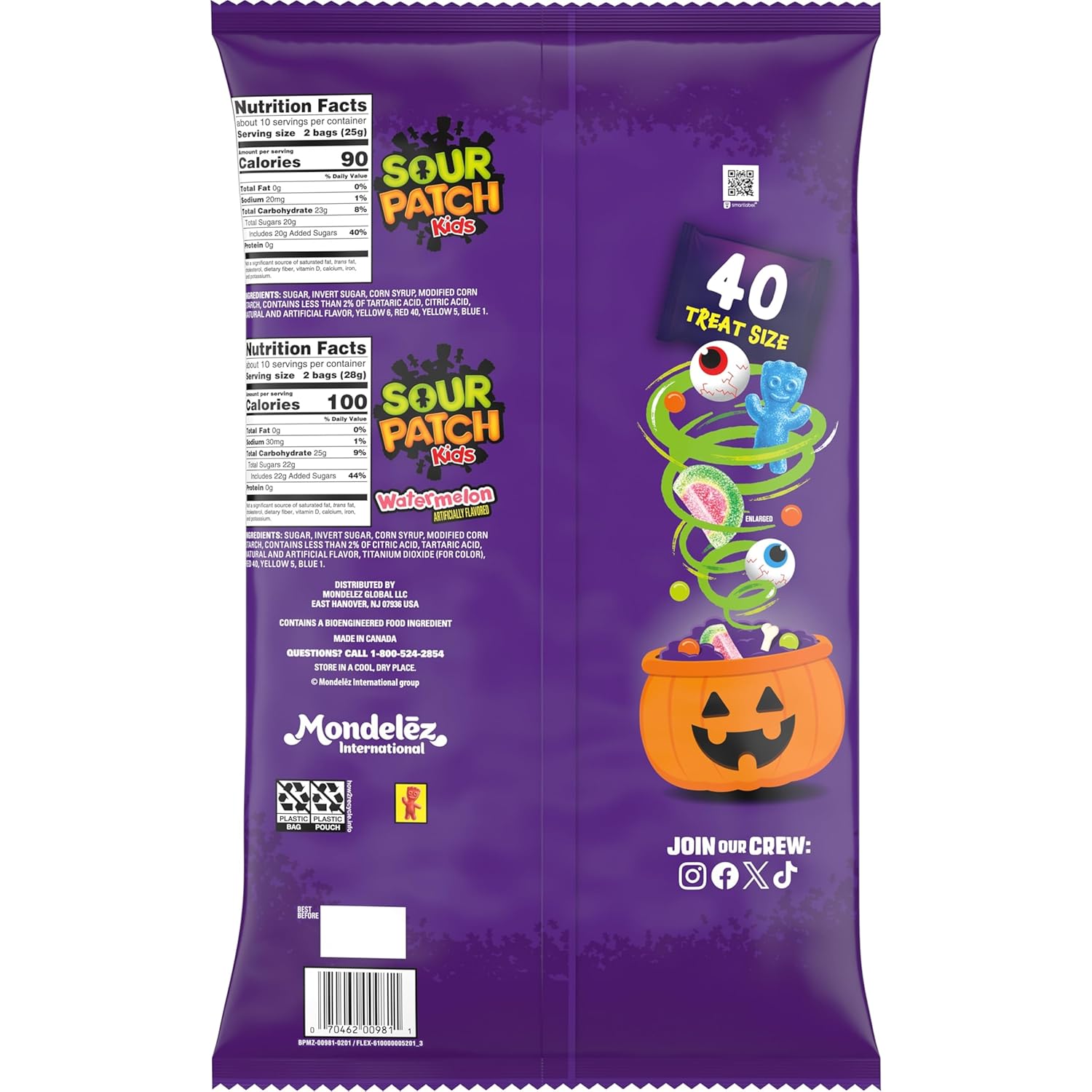 SOUR PATCH KIDS Halloween Candy Variety Pack - Bulk Trick or Treat Bags for Classroom Party Gift Bag Stuffers