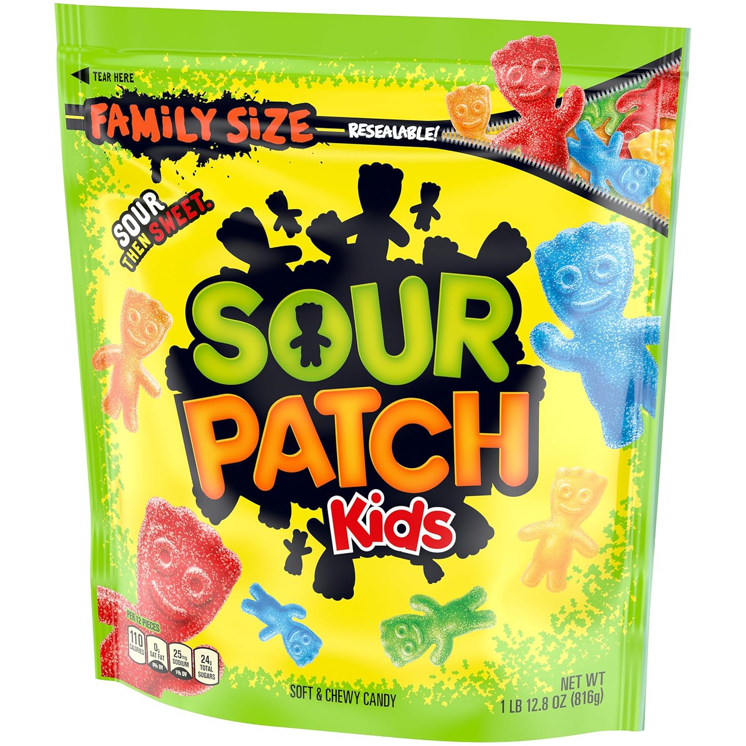 SOUR PATCH KIDS Soft & Chewy Sour Then Sweet Candy, 1.8 lb Family Size Gift Bag for Birthday Party Hosts and Holiday Stocking Stuffers
