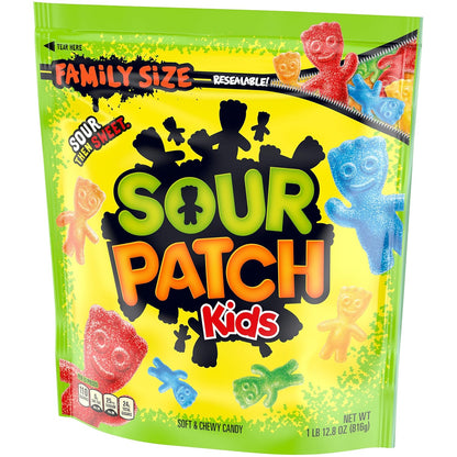 SOUR PATCH KIDS Soft & Chewy Sour Then Sweet Candy, 1.8 lb Family Size Gift Bag for Birthday Party Hosts and Holiday Stocking Stuffers