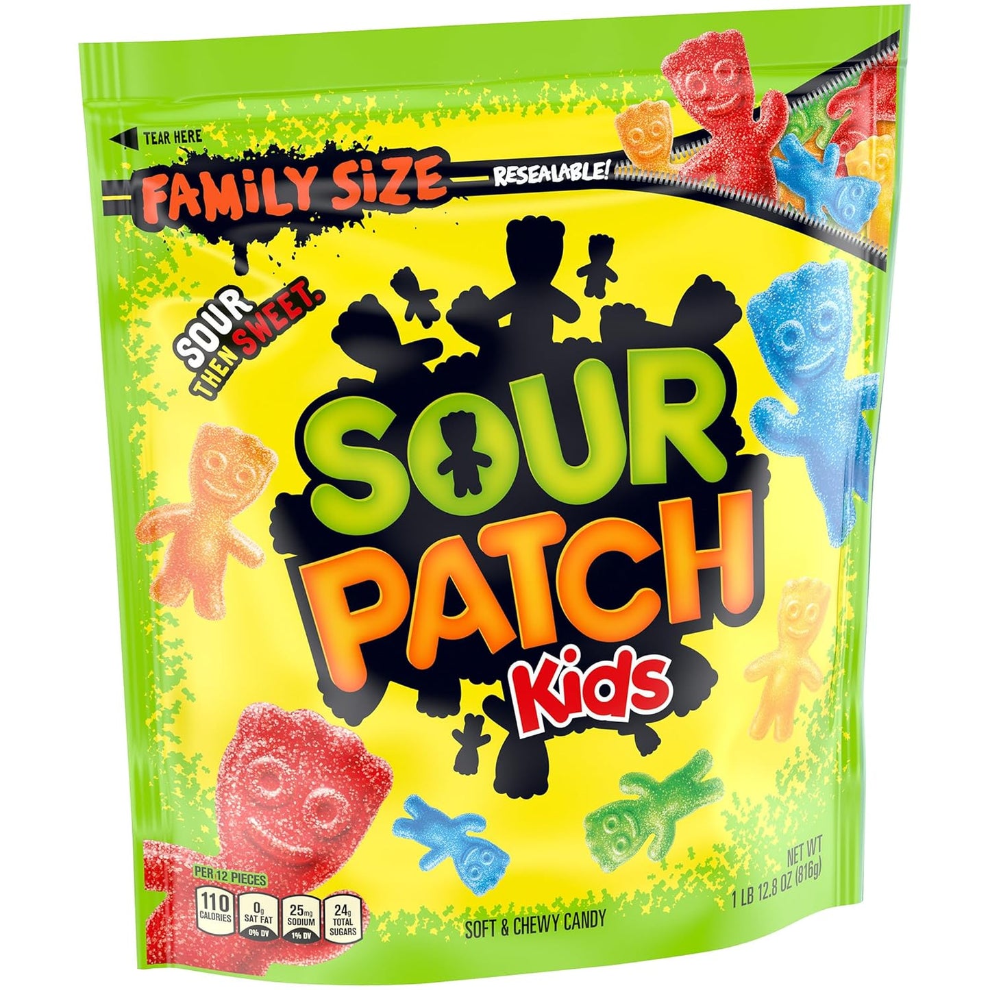 SOUR PATCH KIDS Soft & Chewy Sour Then Sweet Candy, 1.8 lb Family Size Gift Bag for Birthday Party Hosts and Holiday Stocking Stuffers