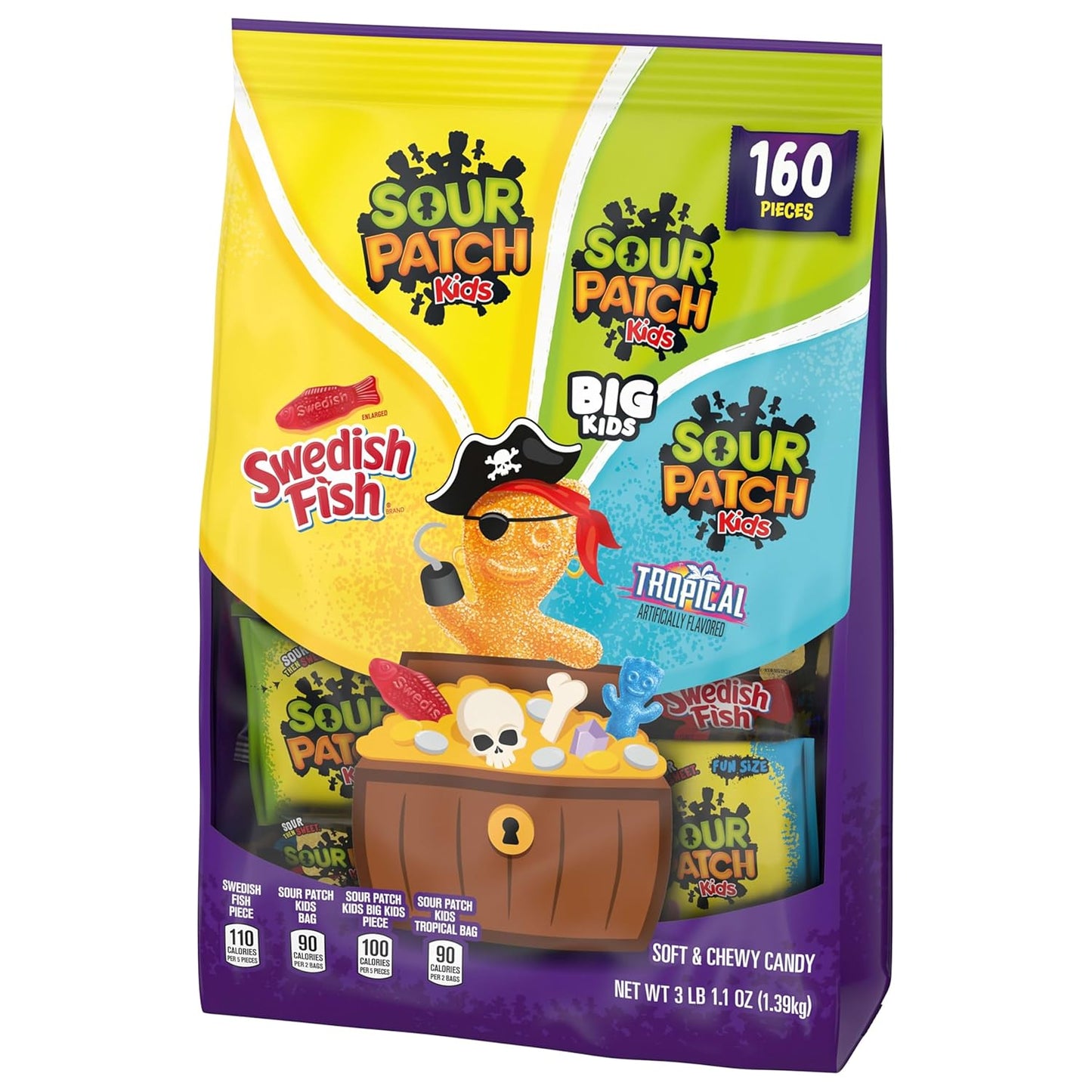 SOUR PATCH KIDS & SWEDISH FISH Halloween Candy – 160 Pre-Sealed Bags for Front Porch, Doorway, and Outdoor Candy Stations