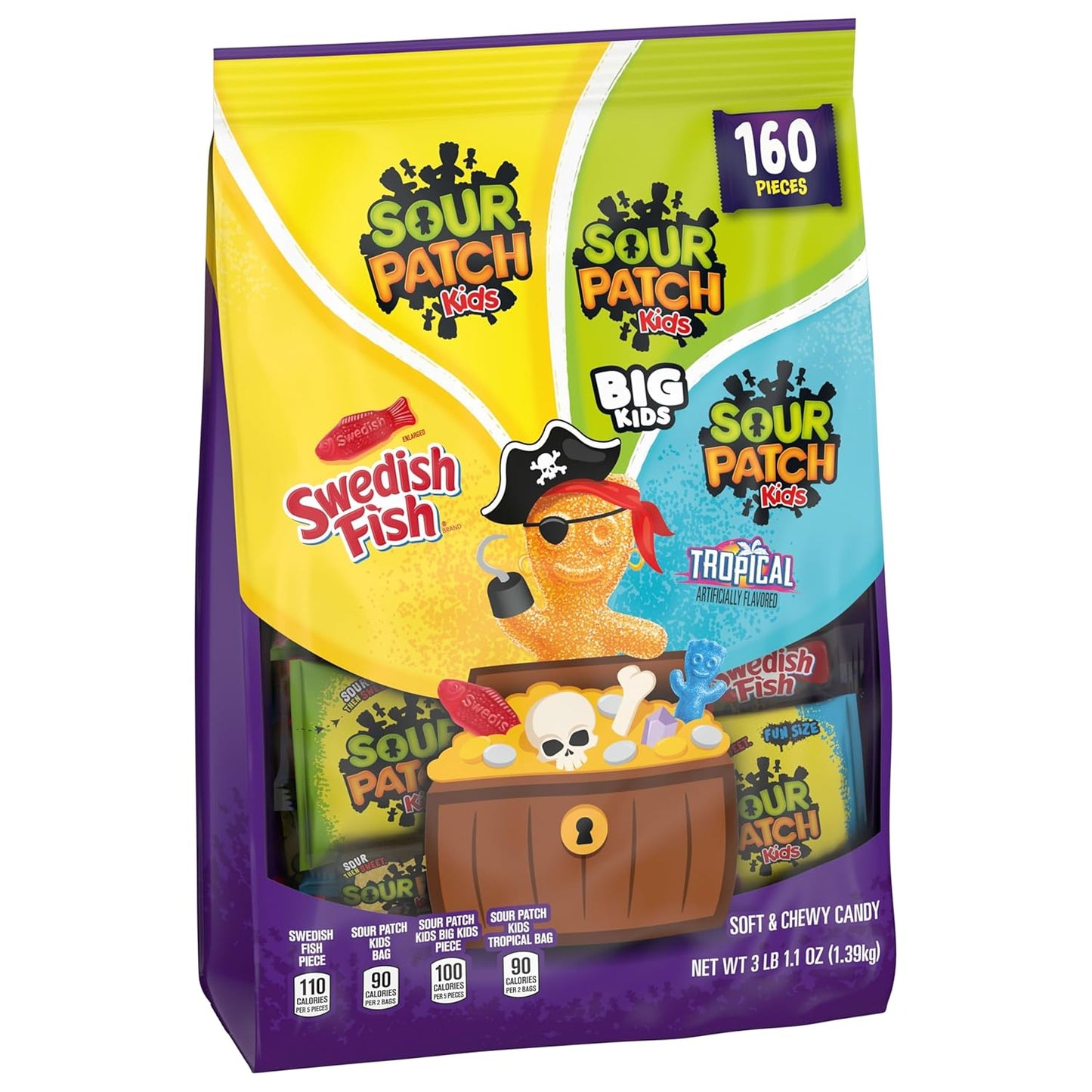 SOUR PATCH KIDS & SWEDISH FISH Halloween Candy – 160 Pre-Sealed Bags for Front Porch, Doorway, and Outdoor Candy Stations