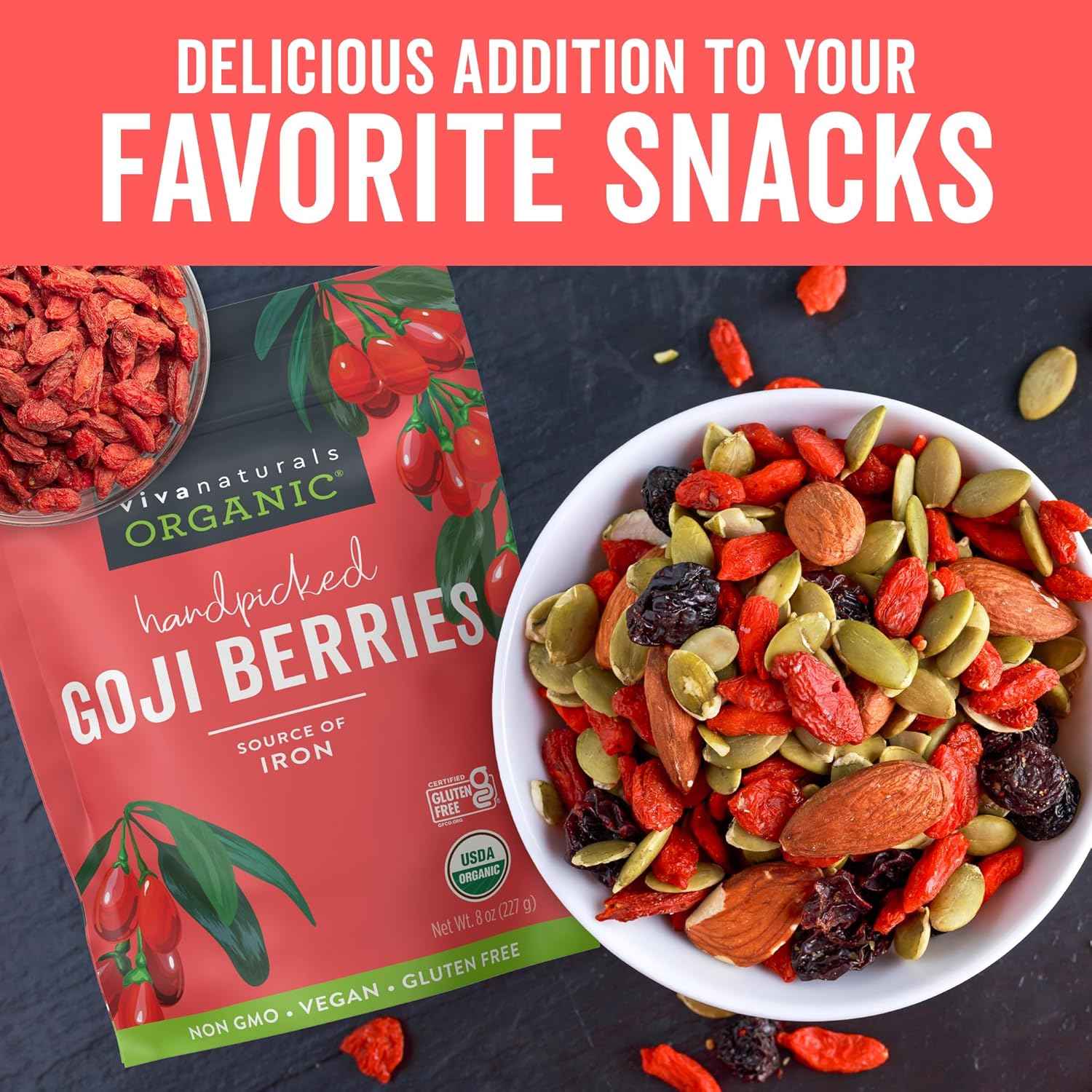 Viva Naturals Organic Goji Berries – Thoughtful Wellness Gift for Her, Birthday and Holiday Self-Care Present, 8 oz