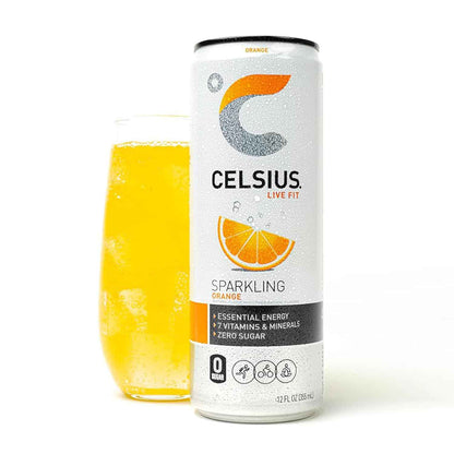 CELSIUS Sparkling Orange Sparkling Citrus Energy – Study Session Fuel for Busy College Students Who Don't Like Coffee, Zero Sugar 12oz Can