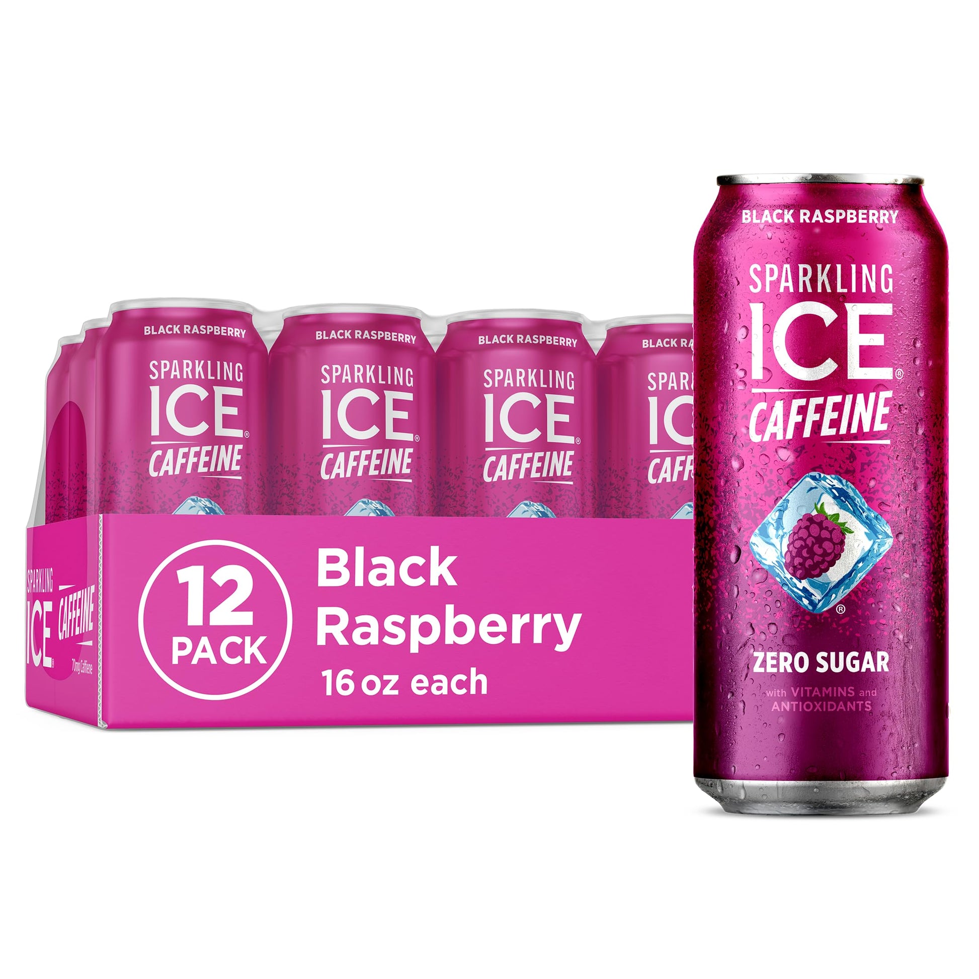 Sparkling Ice Caffeine Black Raspberry Sparkling Water Holiday Gift Idea, Low Calorie Sparkling Drink for the Health Conscious Friend