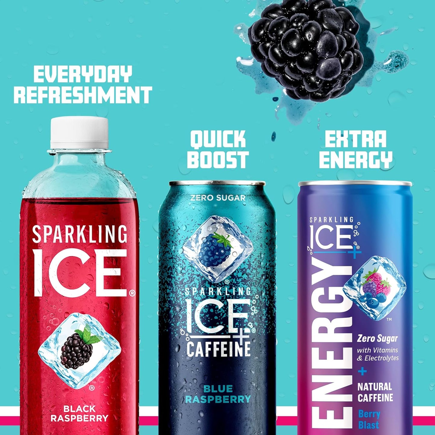 Sparkling Ice Caffeine Black Raspberry Sparkling Water Holiday Gift Idea, Low Calorie Sparkling Drink for the Health Conscious Friend