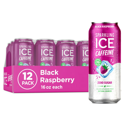 Sparkling Ice Caffeine Black Raspberry Sparkling Water Holiday Gift Idea, Low Calorie Sparkling Drink for the Health Conscious Friend