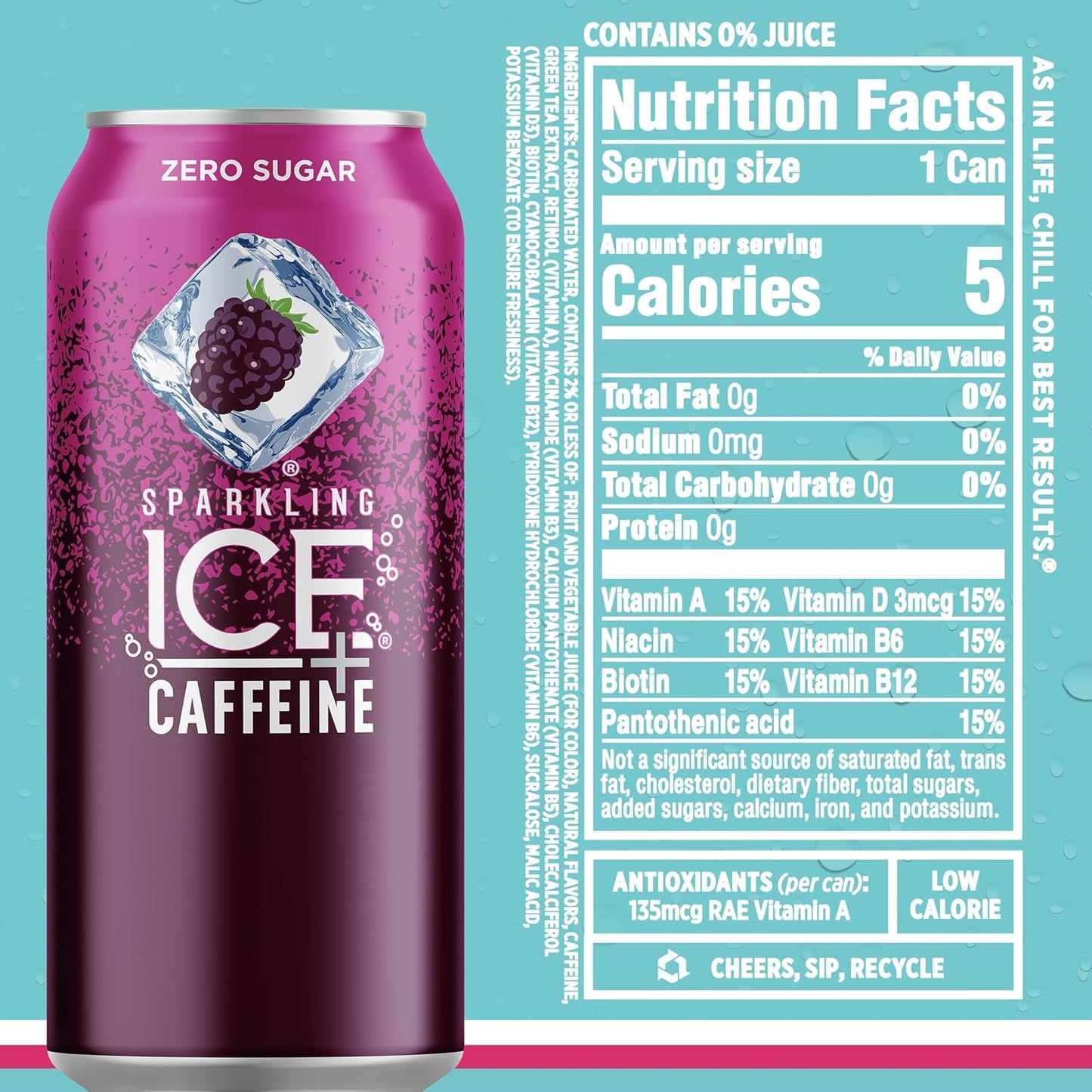 Sparkling Ice Caffeine Black Raspberry Sparkling Water Holiday Gift Idea, Low Calorie Sparkling Drink for the Health Conscious Friend