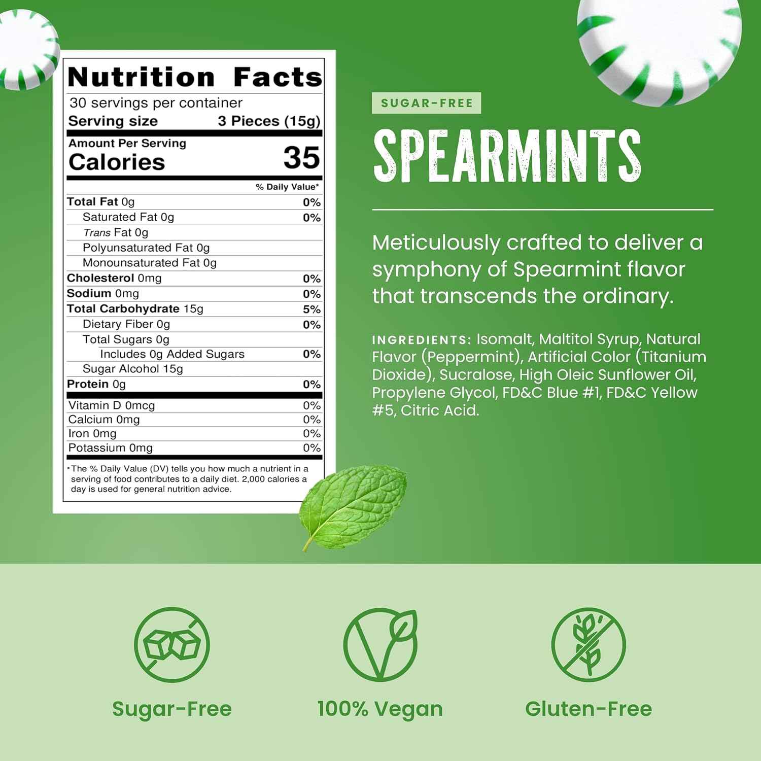 Cambie Sugar Free Hard Candy Spearmint – Low-Calorie Breakroom Snack for Busy Professionals, Individually Wrapped