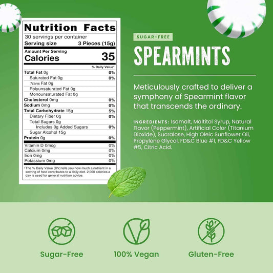 Cambie Sugar Free Hard Candy Spearmint – Low-Calorie Breakroom Snack for Busy Professionals, Individually Wrapped