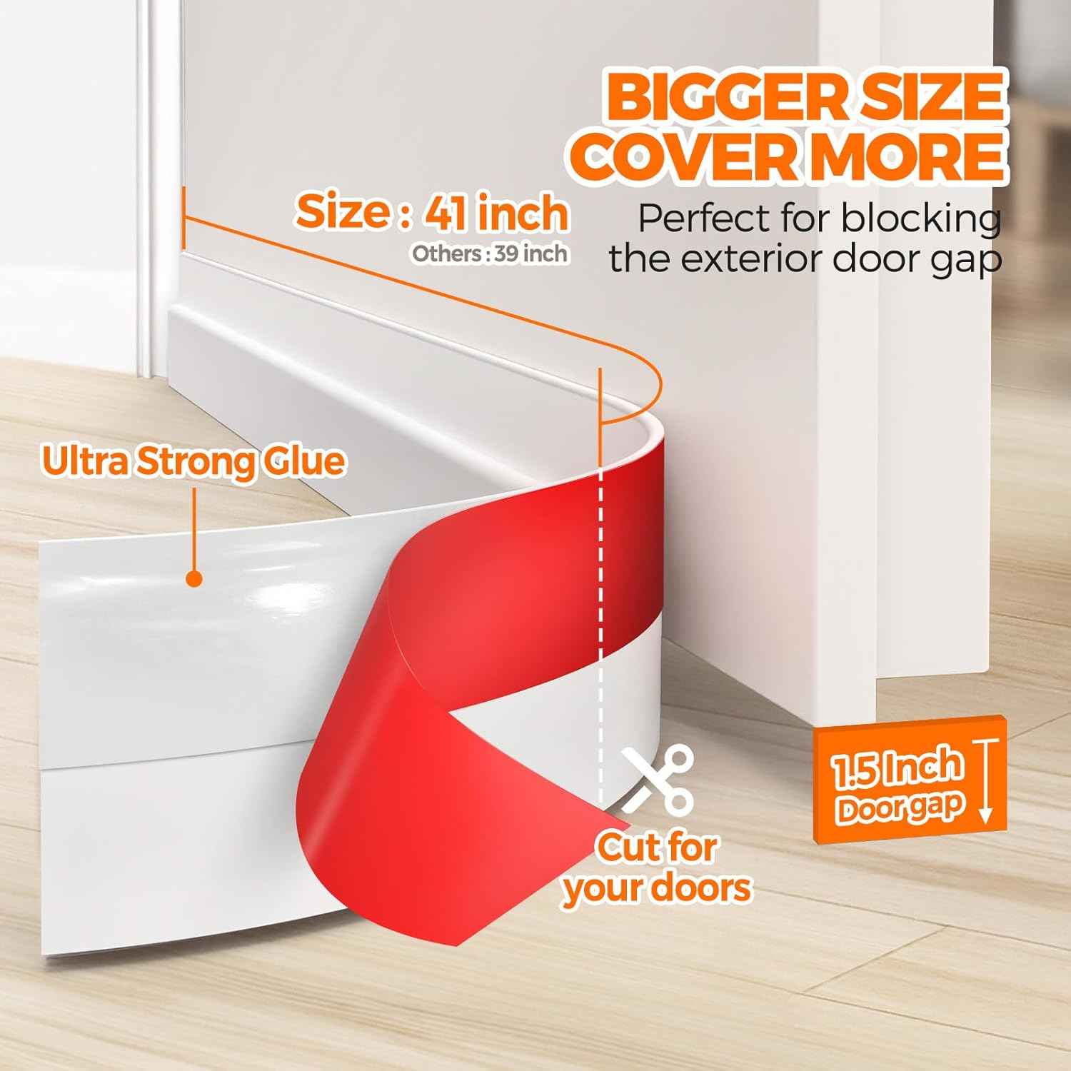 Holikme Under Door Draft Blocker for Minimalist Homes, Invisible-Fit Silicone Strip in Transparent or White