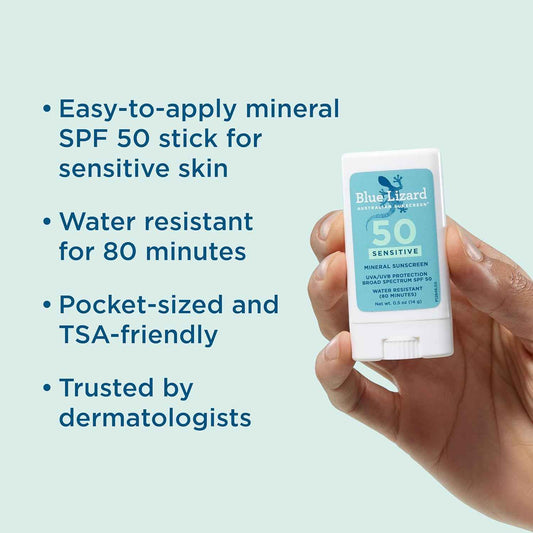 BLUE LIZARD Sensitive Mineral Sunscreen Stick – Pocket SPF 50+ for Hiking, Patio Days, and Travel