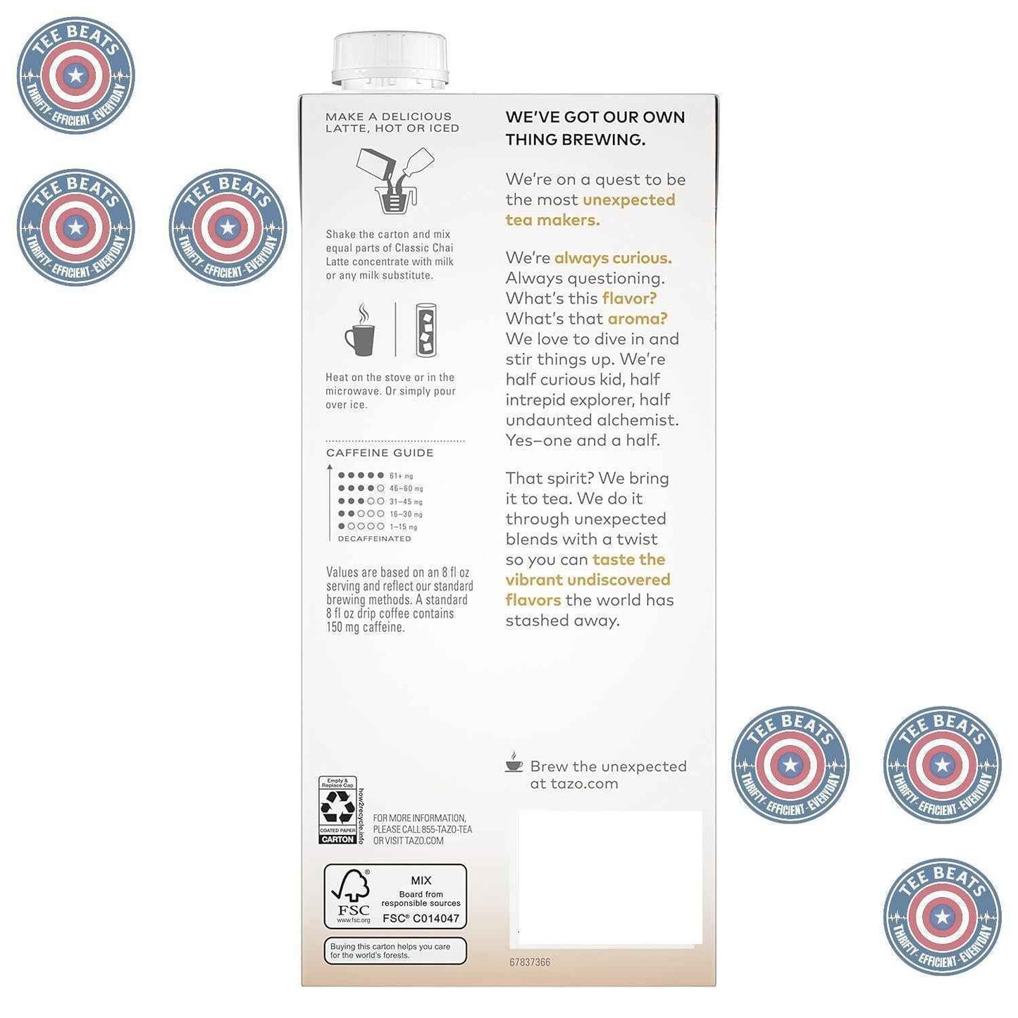 TAZO Chai Latte Concentrate – Quick Afternoon Pick Me Up for Home Office Focus Sessions, 32 oz Carton