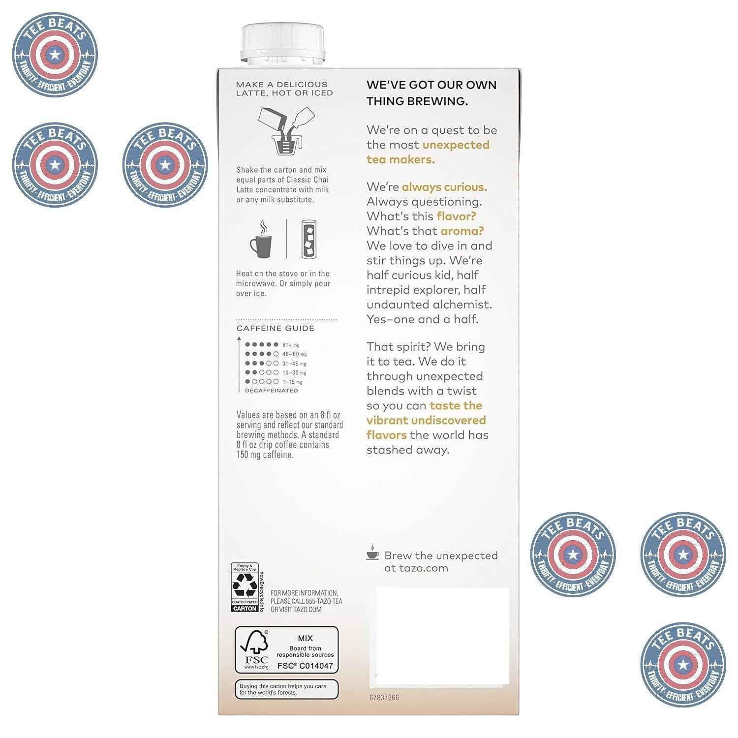 TAZO Chai Latte Concentrate – Quick Afternoon Pick Me Up for Home Office Focus Sessions, 32 oz Carton