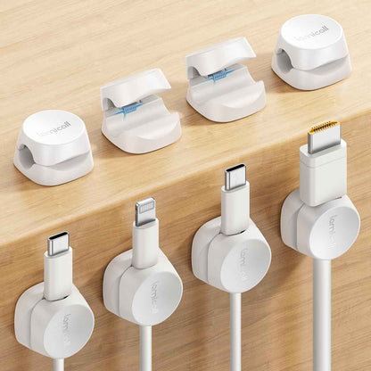 Lamicall 1s Lock Cord Organizer - Practical Housewarming Gift for Him and Her, Adhesive Spring Cable Clips, 8-Pack, White